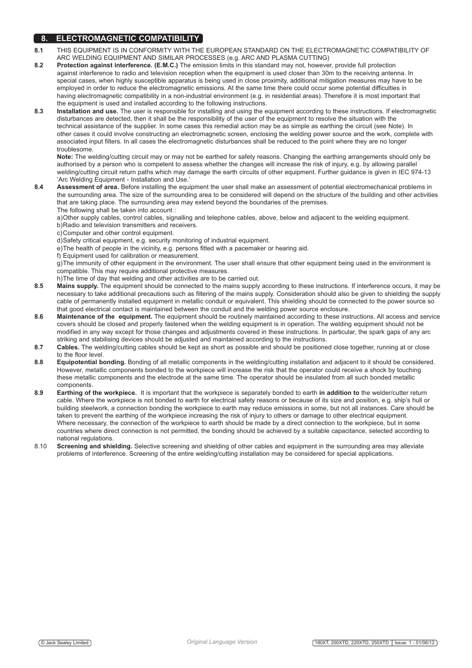 Electromagnetic compatibility | Sealey 200XTD User Manual | Page 7 / 8