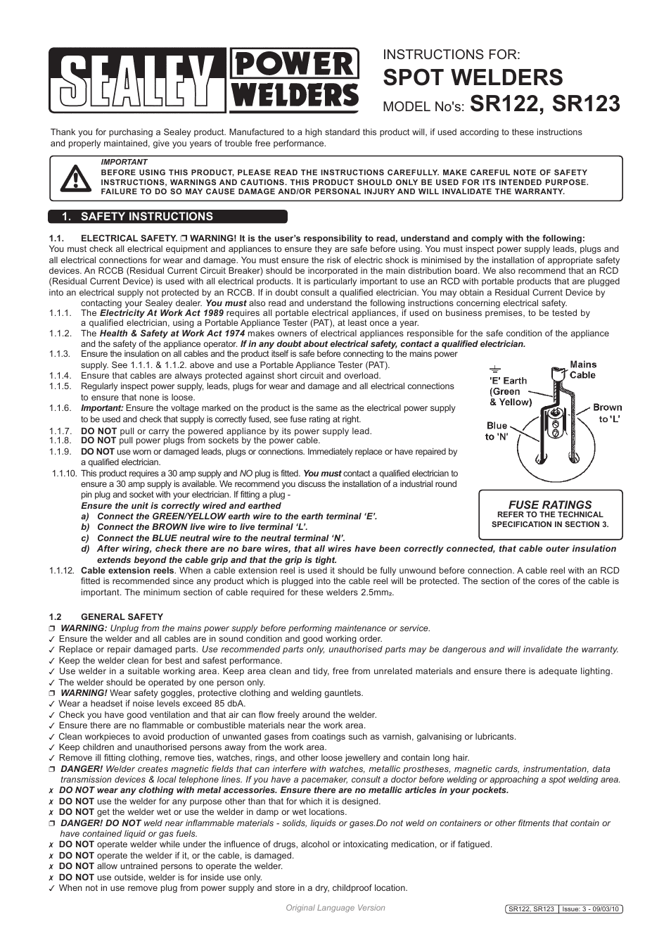 Sealey SR122 User Manual | 4 pages