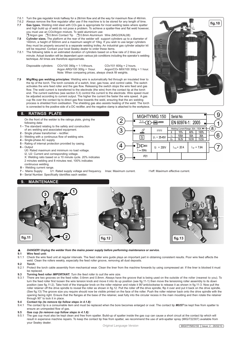 Maintenance, Ratings plate | Sealey MIGHTYMIG150 User Manual | Page 5 / 9
