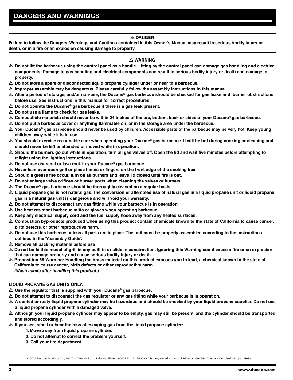 Dangers and warnings | Ducane 2020805 User Manual | Page 2 / 68