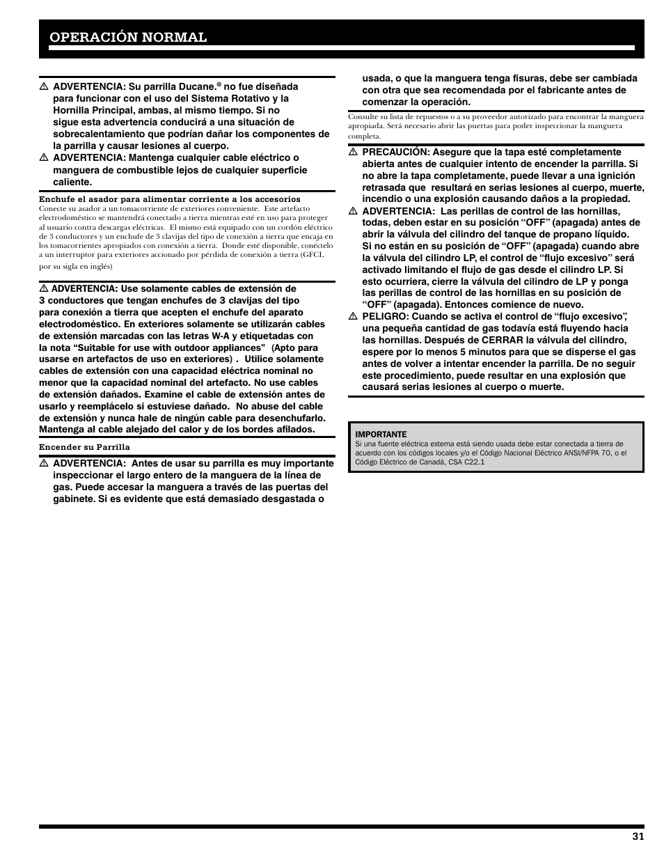 Operación normal | Ducane 2020805 User Manual | Page 31 / 68