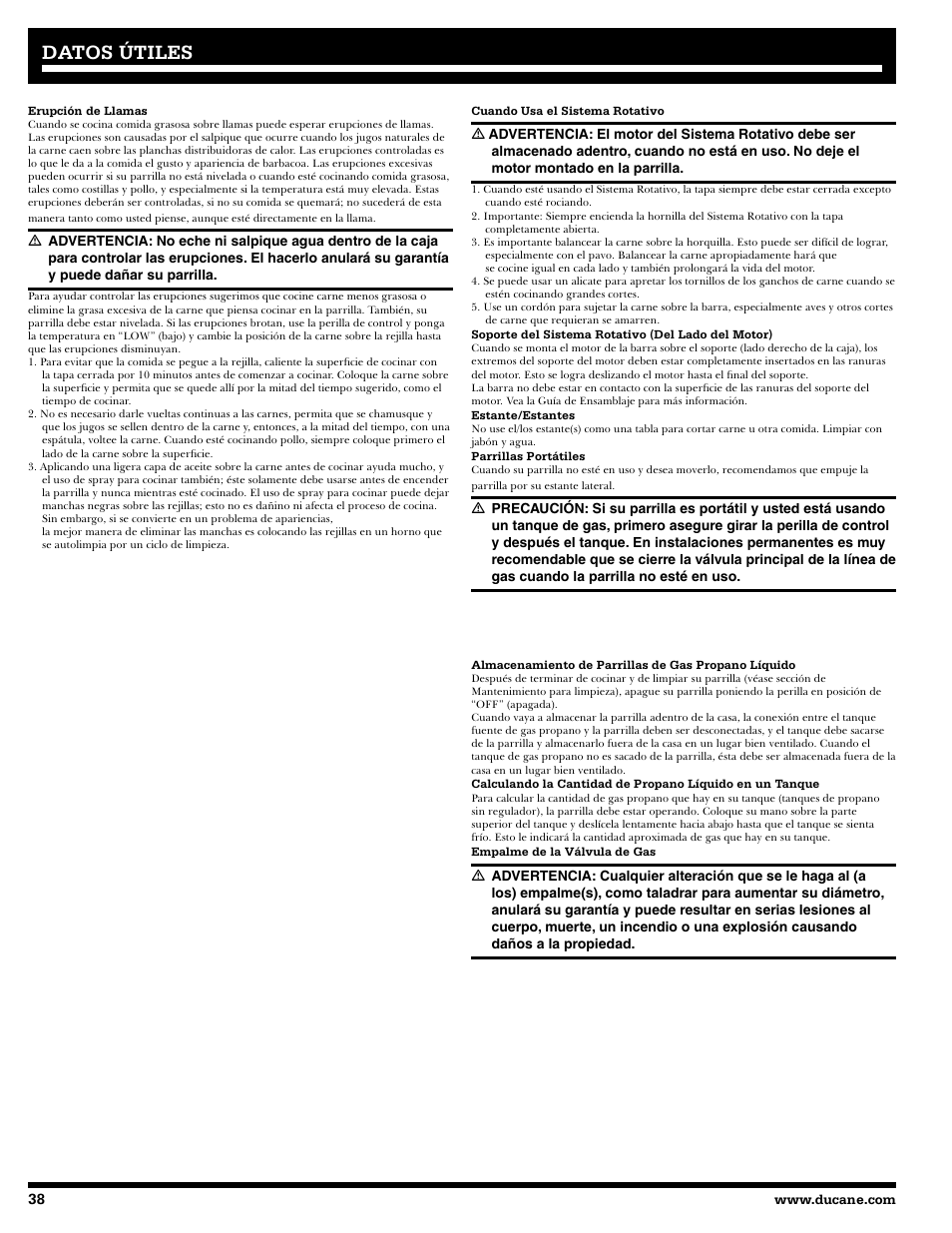 Datos útiles | Ducane 2020805 User Manual | Page 38 / 68