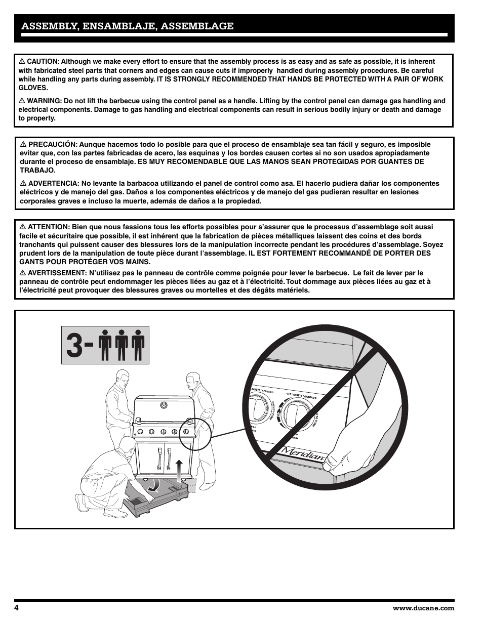 Assembly, ensamblaje, assemblage | Ducane 2020805 User Manual | Page 4 / 68