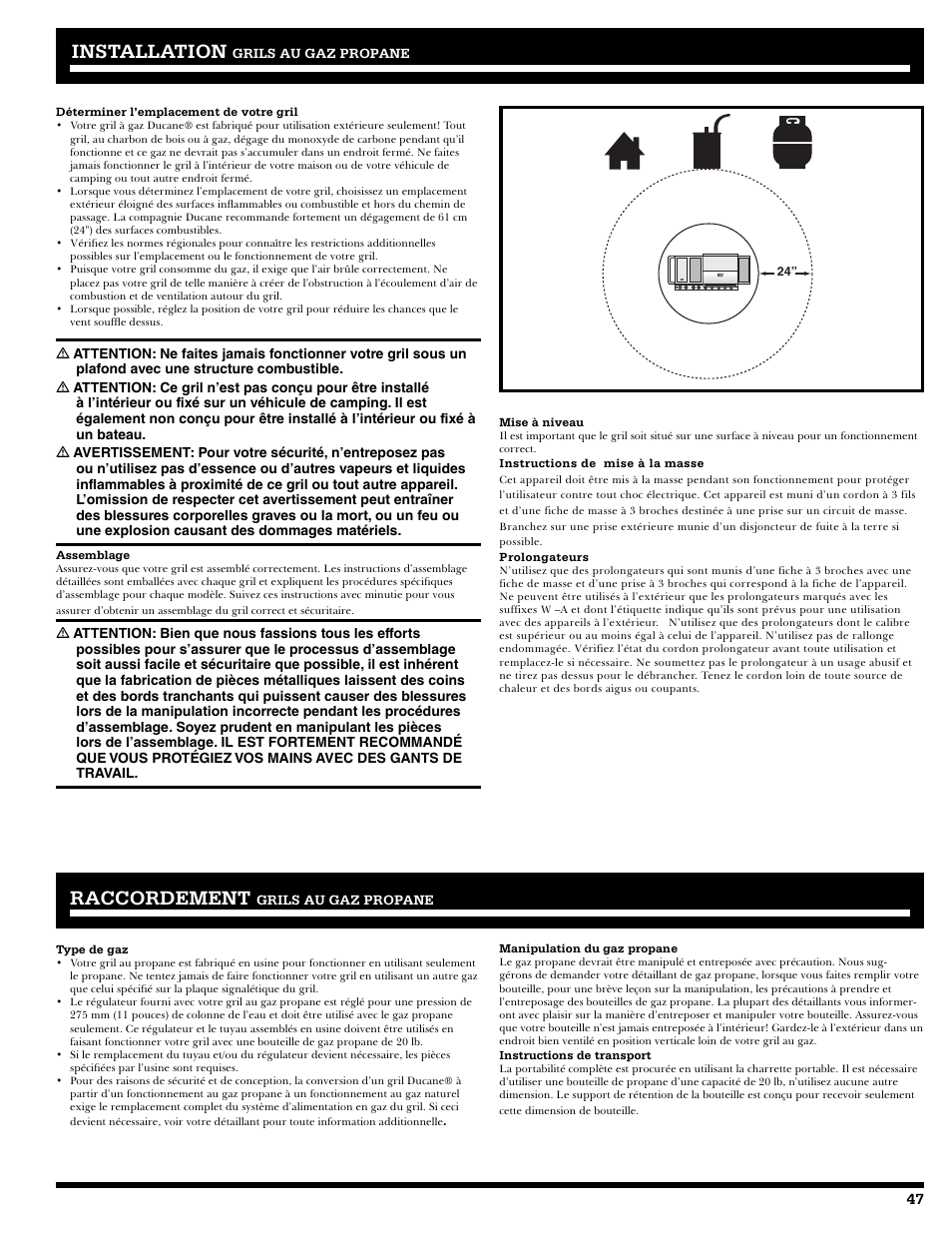 Installation, Rraccordement accordement | Ducane 2020805 User Manual | Page 47 / 68