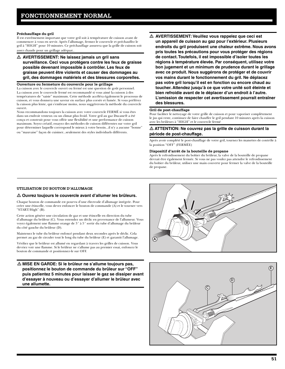 Fonctionnement, Fonctionnement normal normal | Ducane 2020805 User Manual | Page 51 / 68