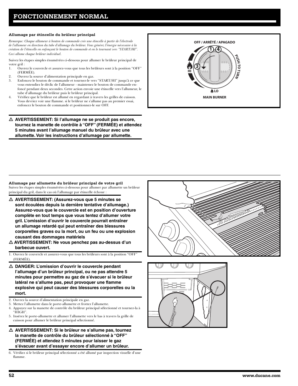 Fonctionnement, Fonctionnement normal normal | Ducane 2020805 User Manual | Page 52 / 68