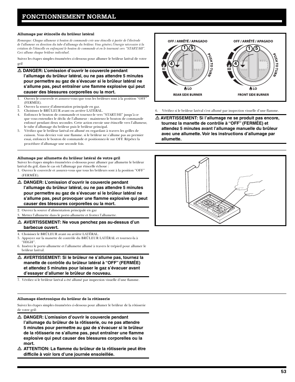 Fonctionnement, Fonctionnement normal normal | Ducane 2020805 User Manual | Page 53 / 68