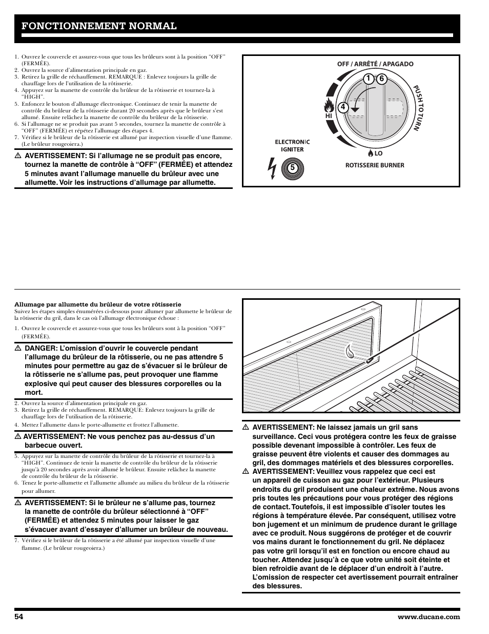 Fonctionnement, Fonctionnement normal normal | Ducane 2020805 User Manual | Page 54 / 68