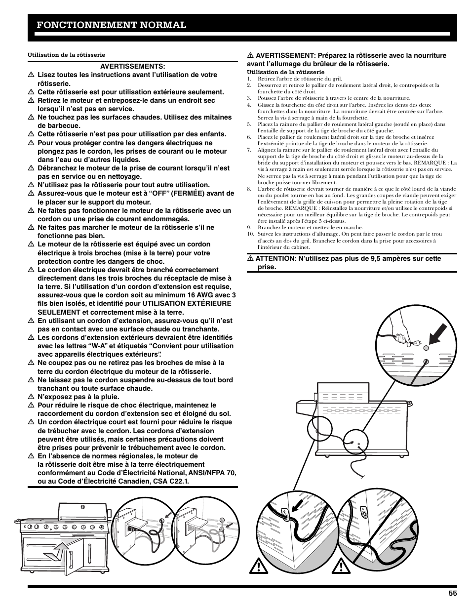 Fonctionnement, Fonctionnement normal normal | Ducane 2020805 User Manual | Page 55 / 68