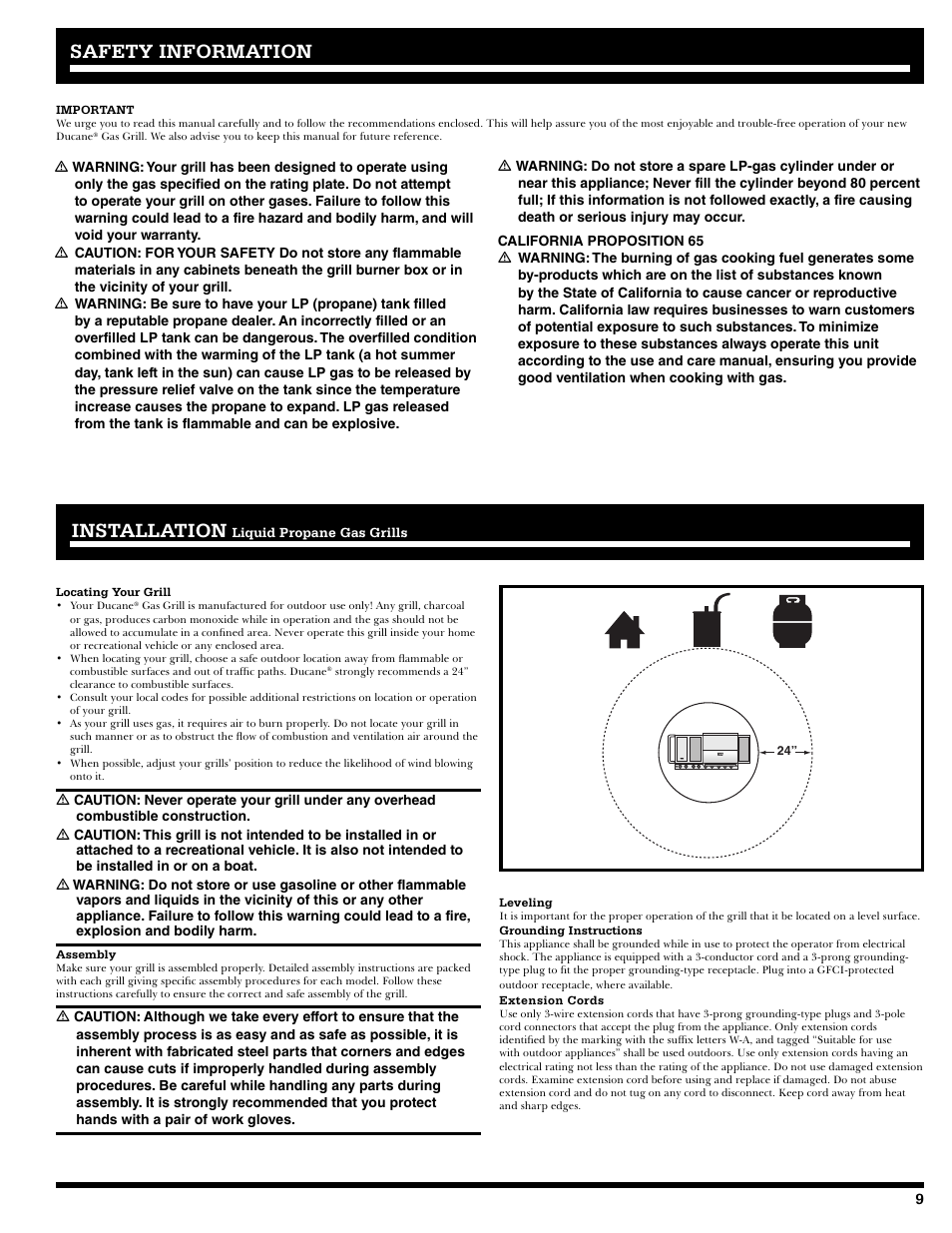 Installation, Safety information | Ducane 2020805 User Manual | Page 9 / 68