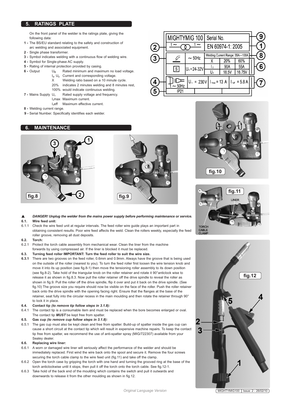 Maintenance | Sealey MIGHTYMIG100 User Manual | Page 5 / 6