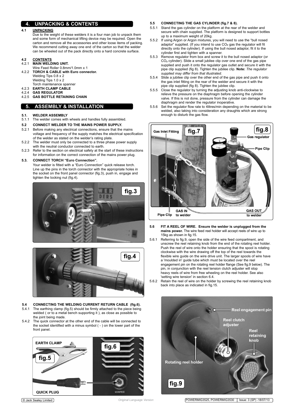 Fig.5 fig.6, Unpacking & contents 5. assembly & installation | Sealey POWERMIG3525 User Manual | Page 4 / 9