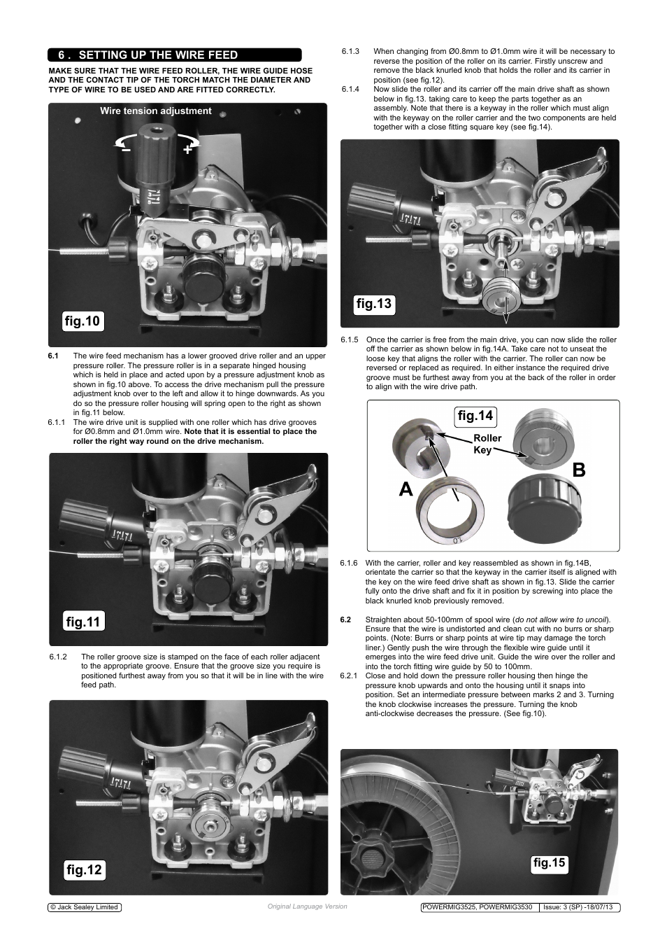 Fig.10 fig.11, Fig.15, 6 . setting up the wire feed | Sealey POWERMIG3525 User Manual | Page 5 / 9