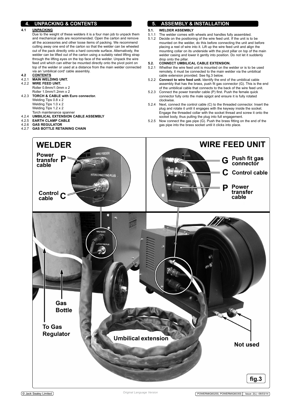Fig.3, Unpacking & contents 5. assembly & installation | Sealey POWERMIG6025S User Manual | Page 4 / 10