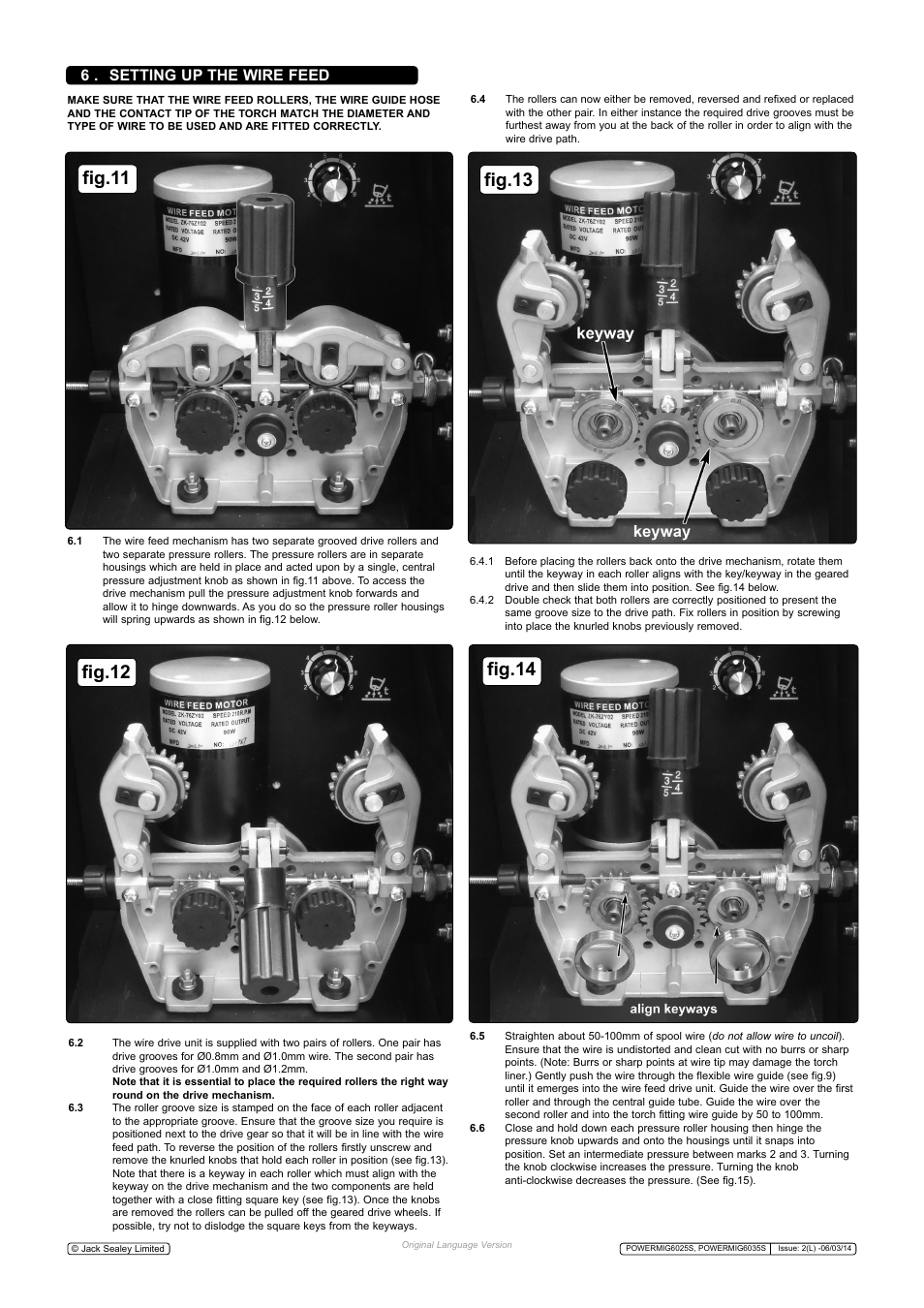 Fig.12, 6 . setting up the wire feed | Sealey POWERMIG6025S User Manual | Page 6 / 10