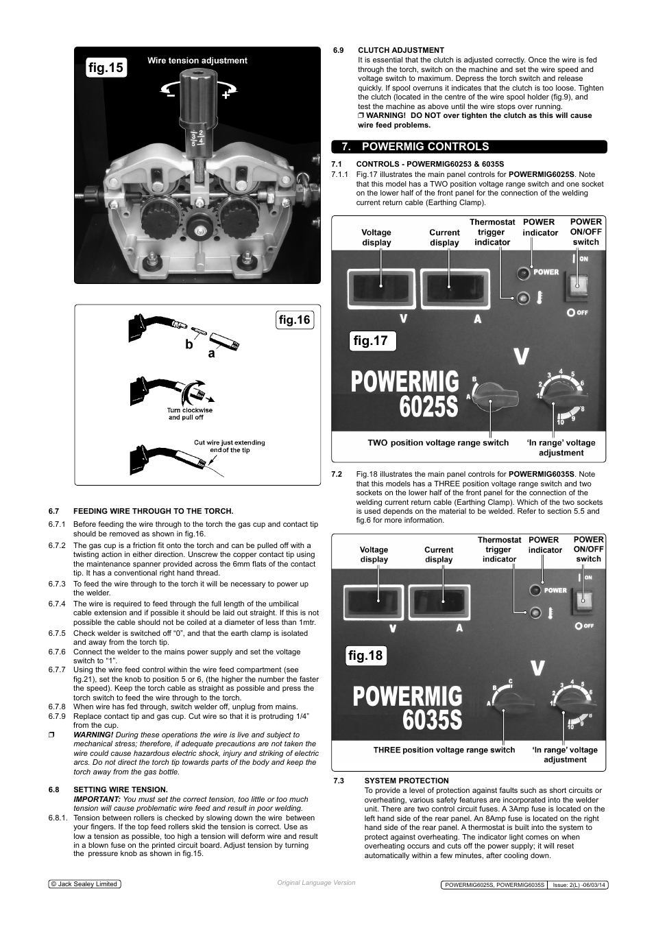 Fig.15, Fig.17, Fig.18 | Fig.16, Powermig controls | Sealey POWERMIG6025S User Manual | Page 7 / 10
