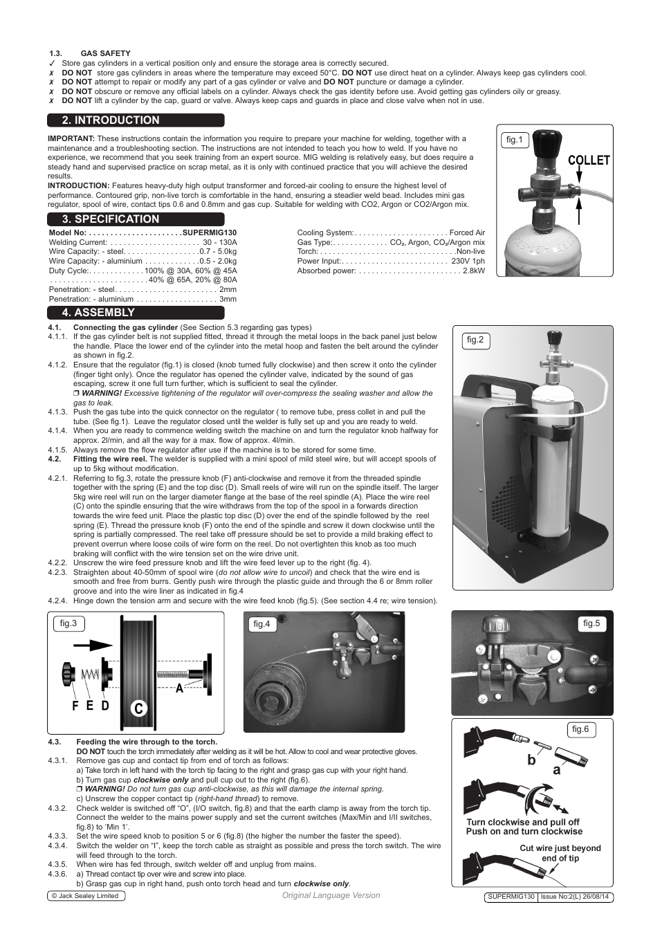 Introduction 3. specification 4. assembly | Sealey SUPERMIG130 User Manual | Page 3 / 6
