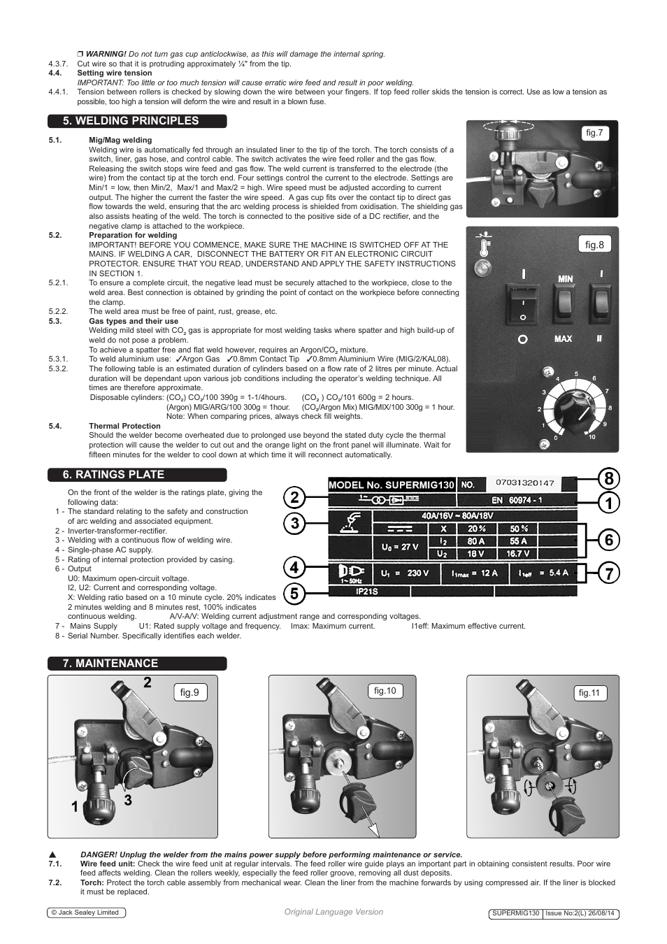 Welding principles 6. ratings plate 7. maintenance | Sealey SUPERMIG130 User Manual | Page 4 / 6