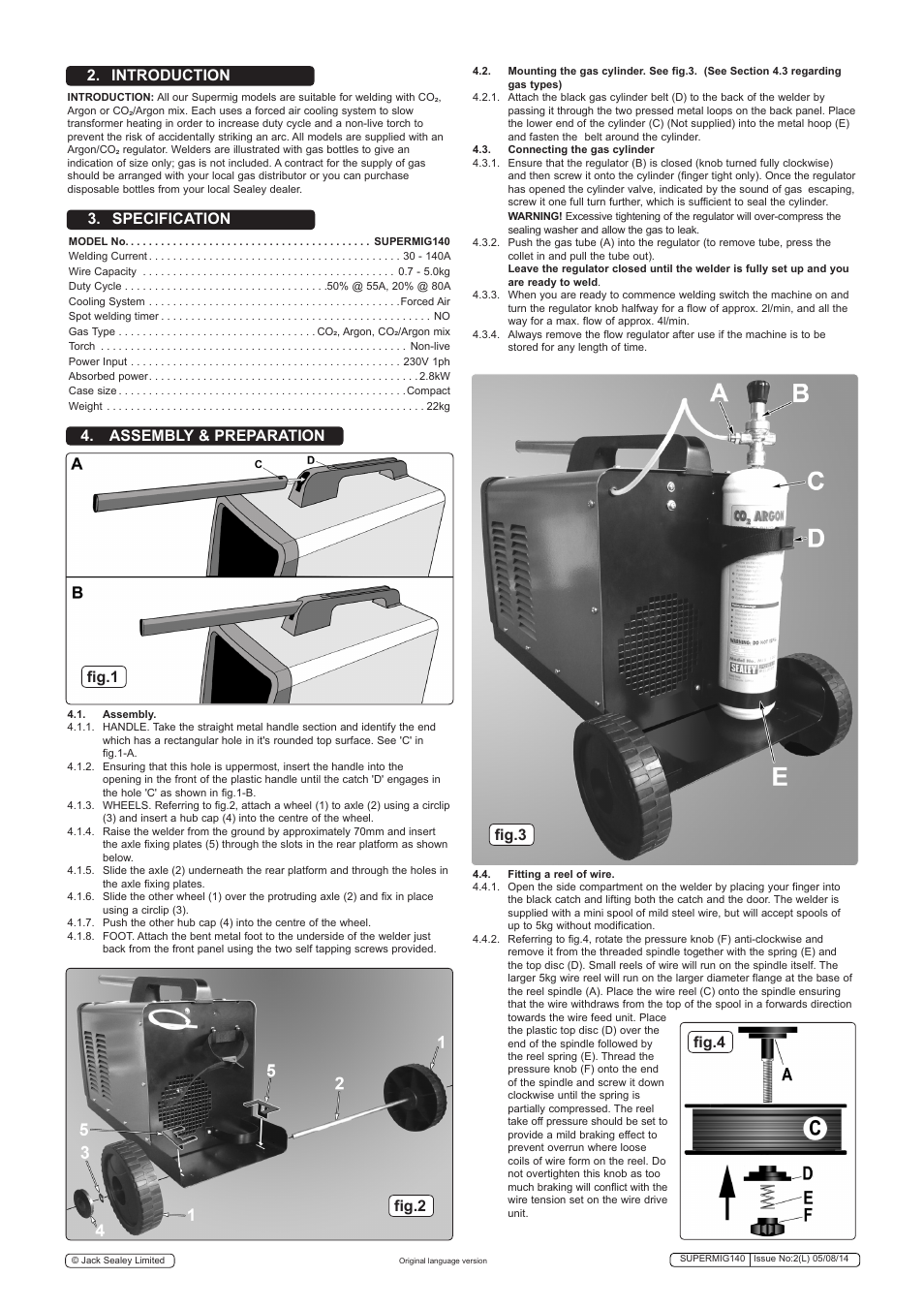 Assembly & preparation, Fig.1 fig.2, Fig.3 fig.4 2. introduction 3. specification | Sealey SUPERMIG140 User Manual | Page 3 / 8