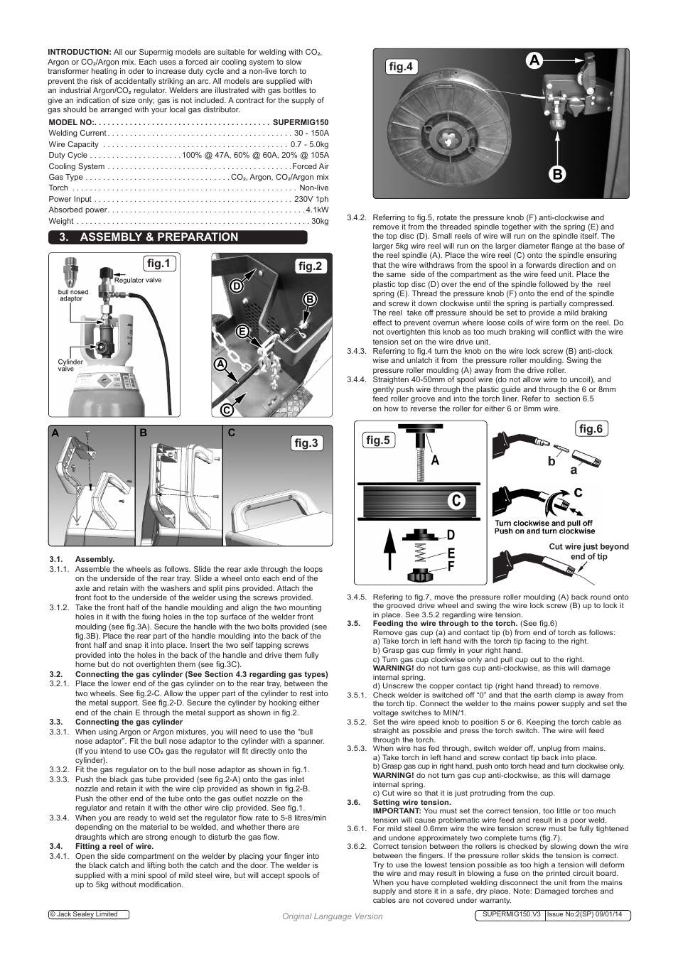 Assembly & preparation, Fig.4 fig.1 fig.2, Fig.6 fig.5 fig.3 | Sealey SUPERMIG150 User Manual | Page 3 / 6