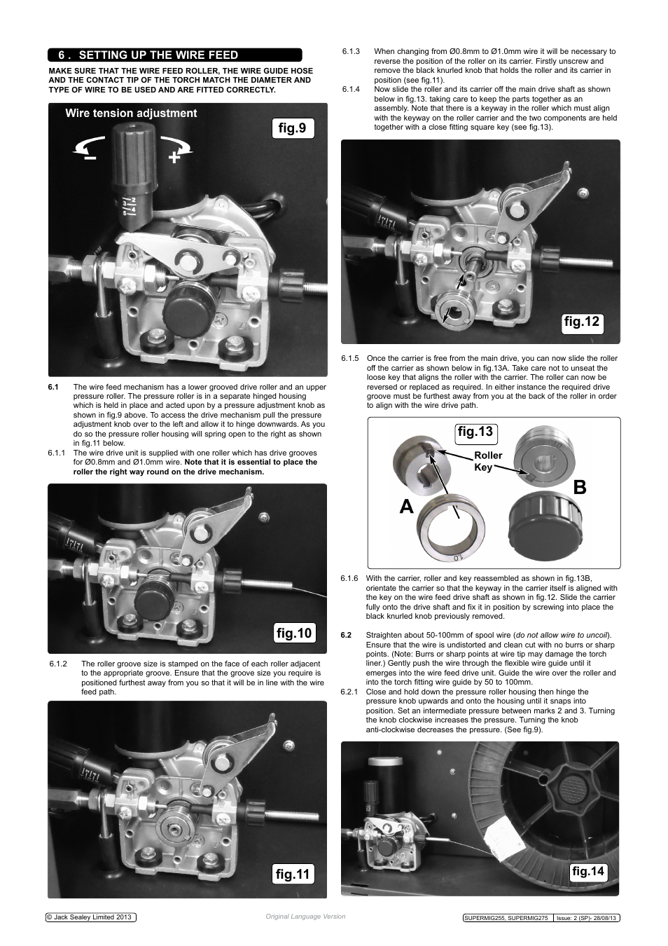 Fig.9 fig.10, Fig.14, 6 . setting up the wire feed | Sealey SUPERMIG255 User Manual | Page 5 / 8