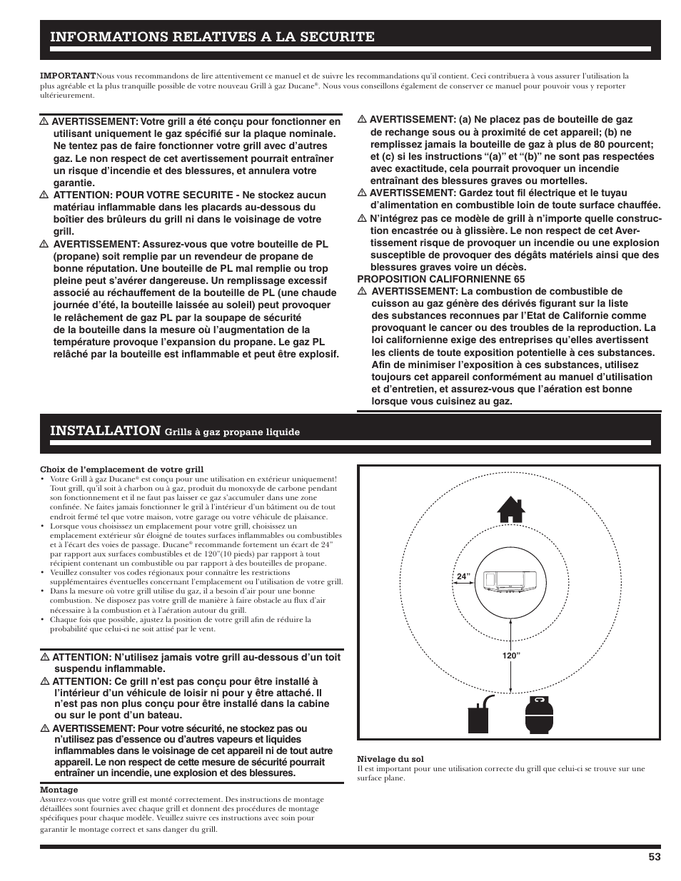 Informations relatives a la securite | Ducane 4400 User Manual | Page 53 / 72