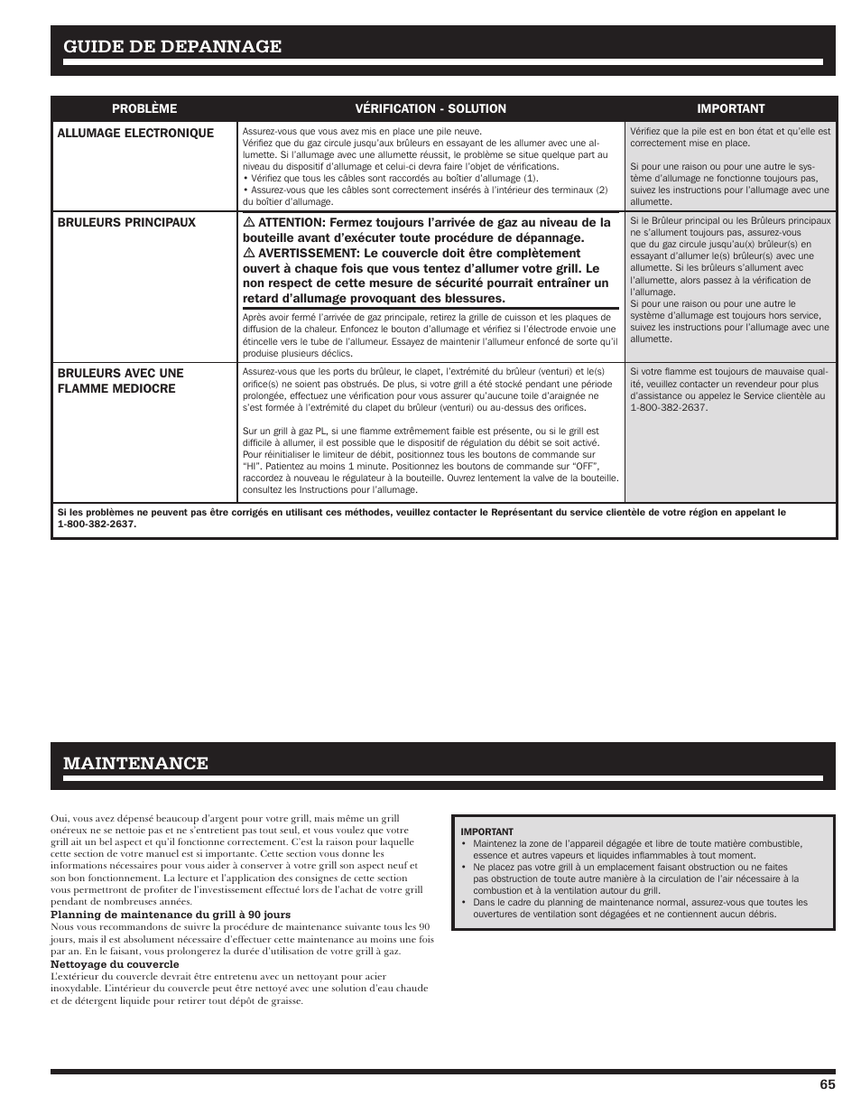 Guide de depannage, Maintenance | Ducane 4400 User Manual | Page 65 / 72