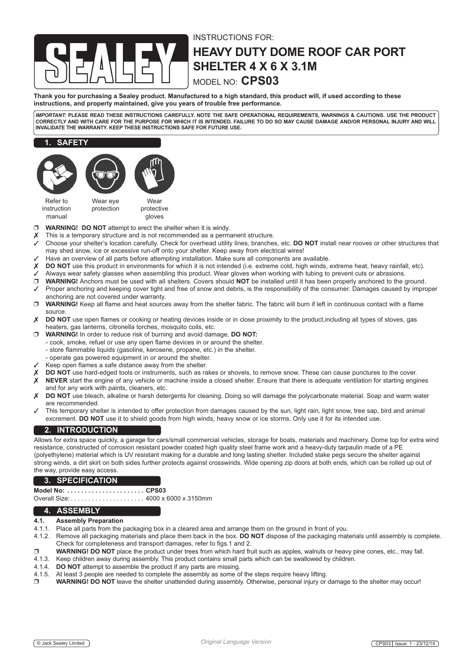 Sealey CPS03 User Manual | 4 pages