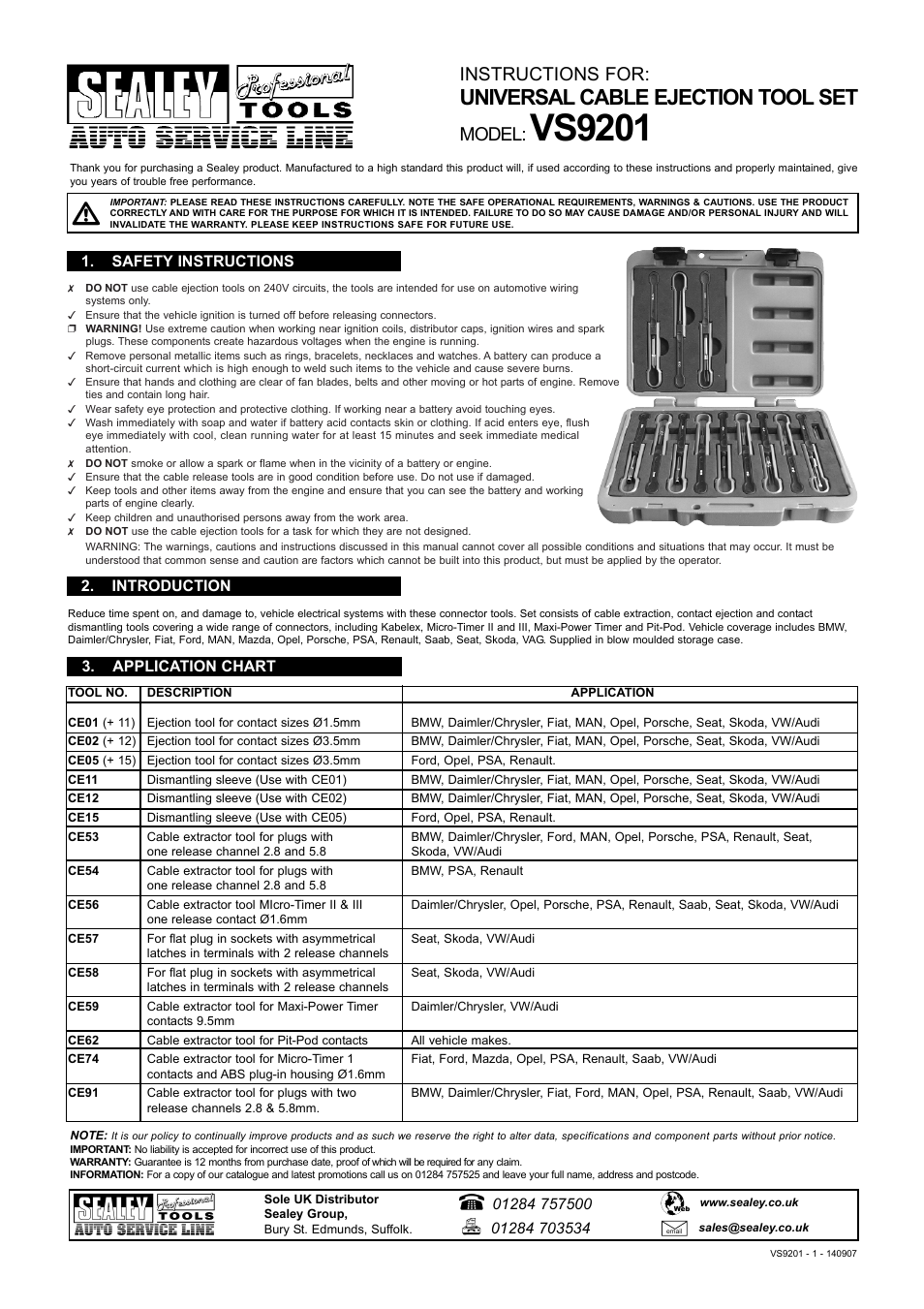 Sealey VS9201 User Manual | 1 page