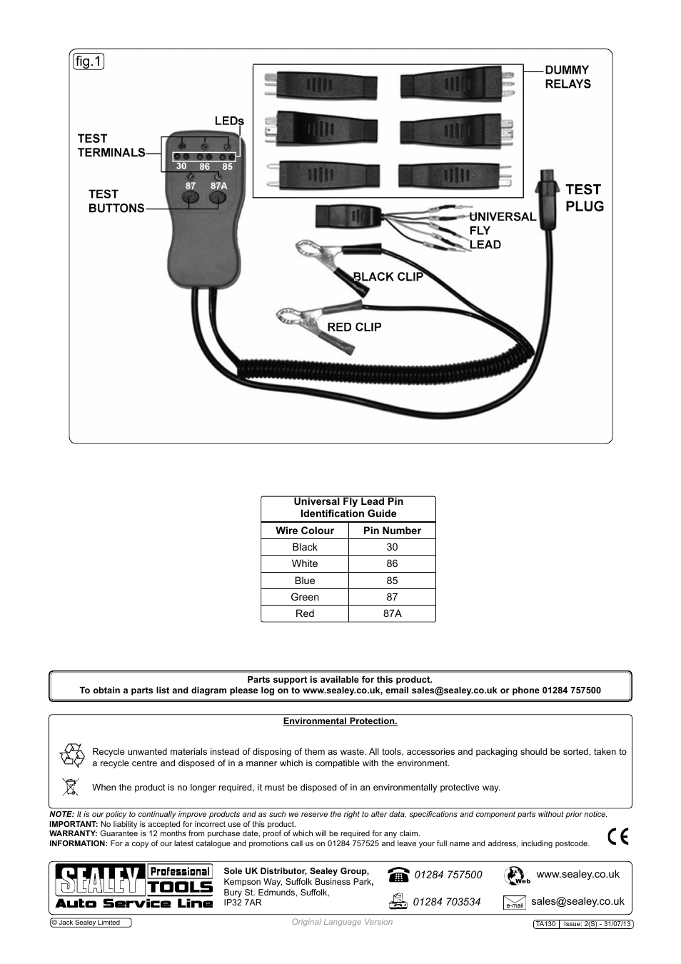 Fig.1 | Sealey TA130 User Manual | Page 2 / 2