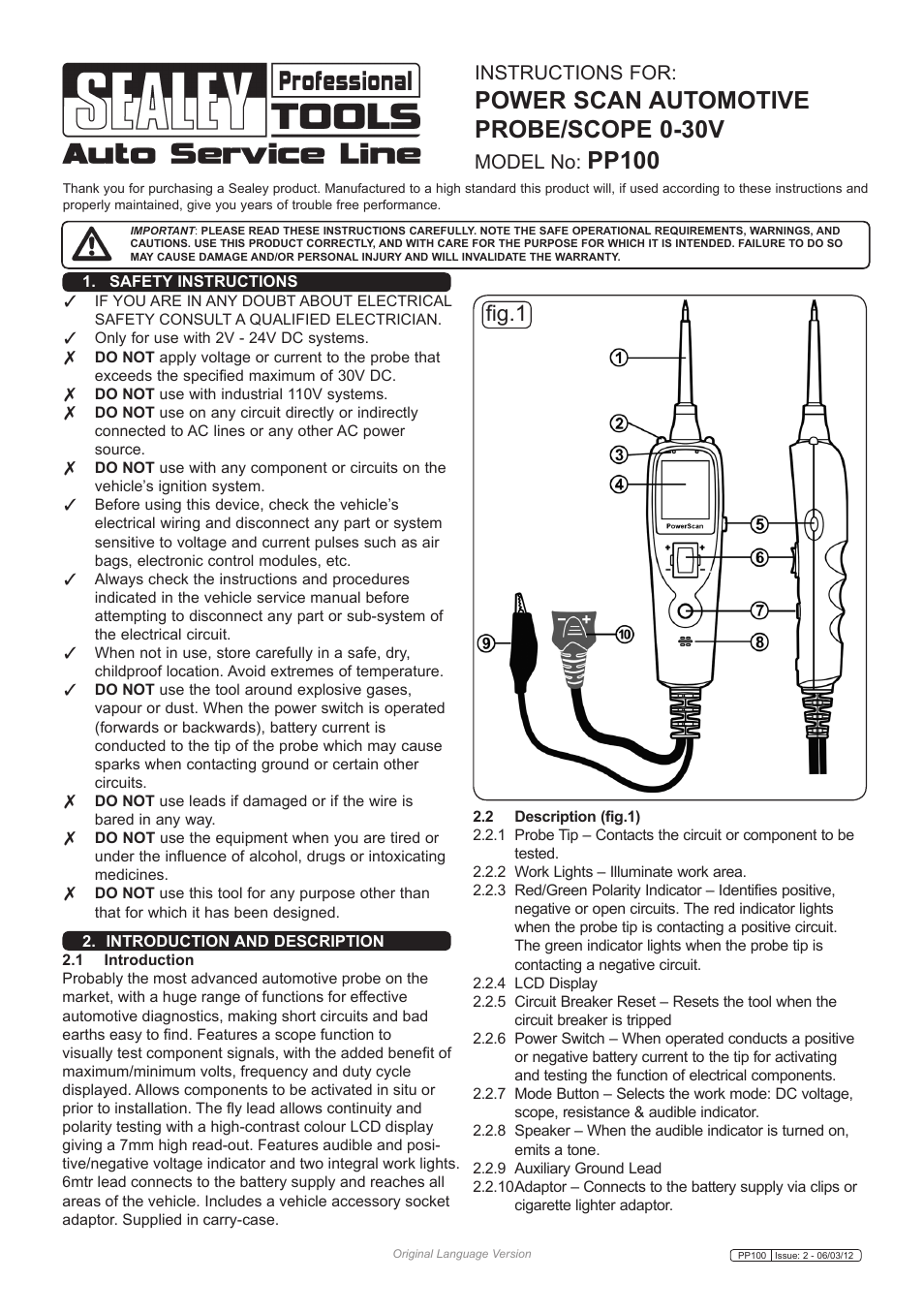 Sealey PP100 User Manual | 6 pages