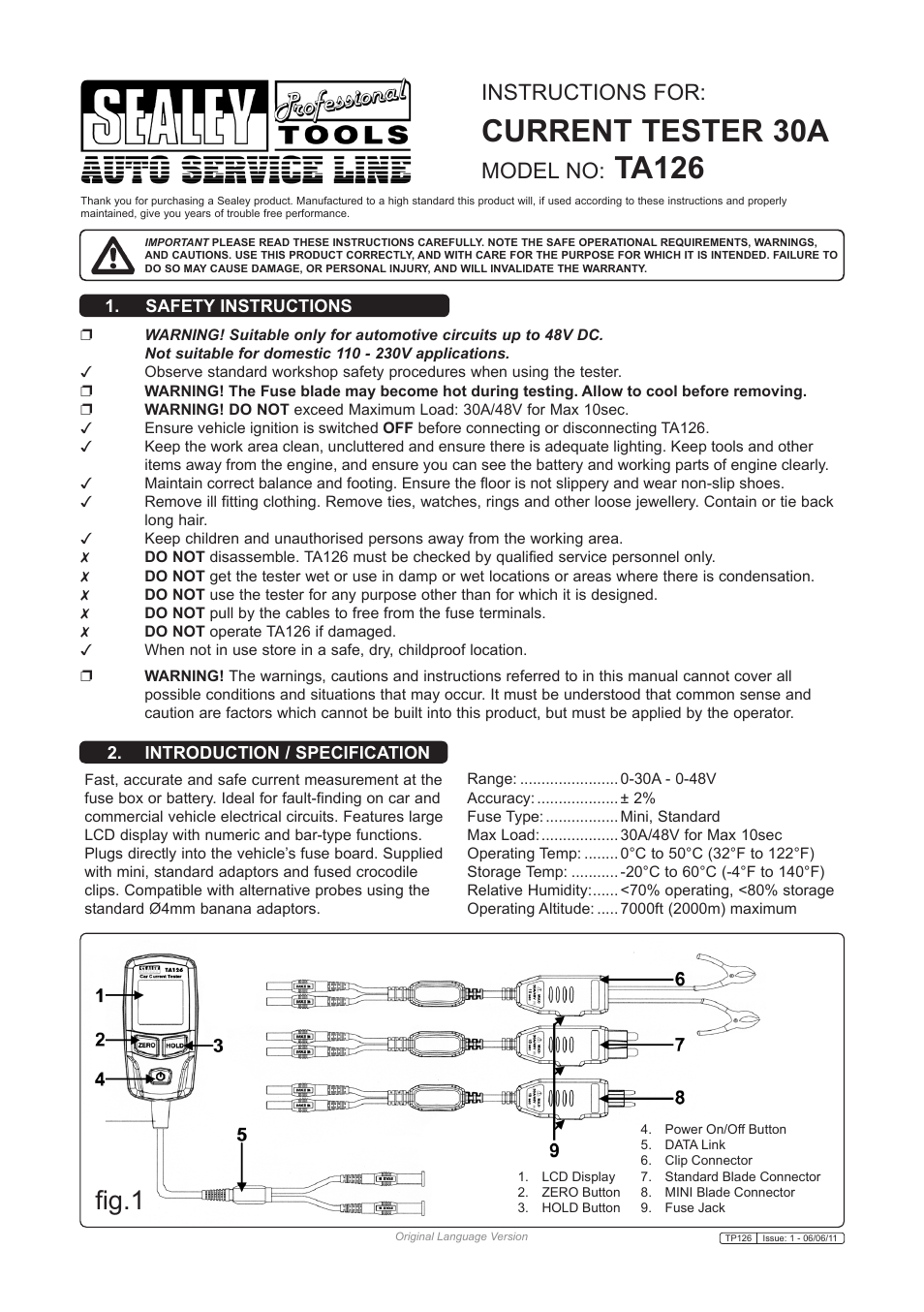 Sealey TA126 User Manual | 2 pages