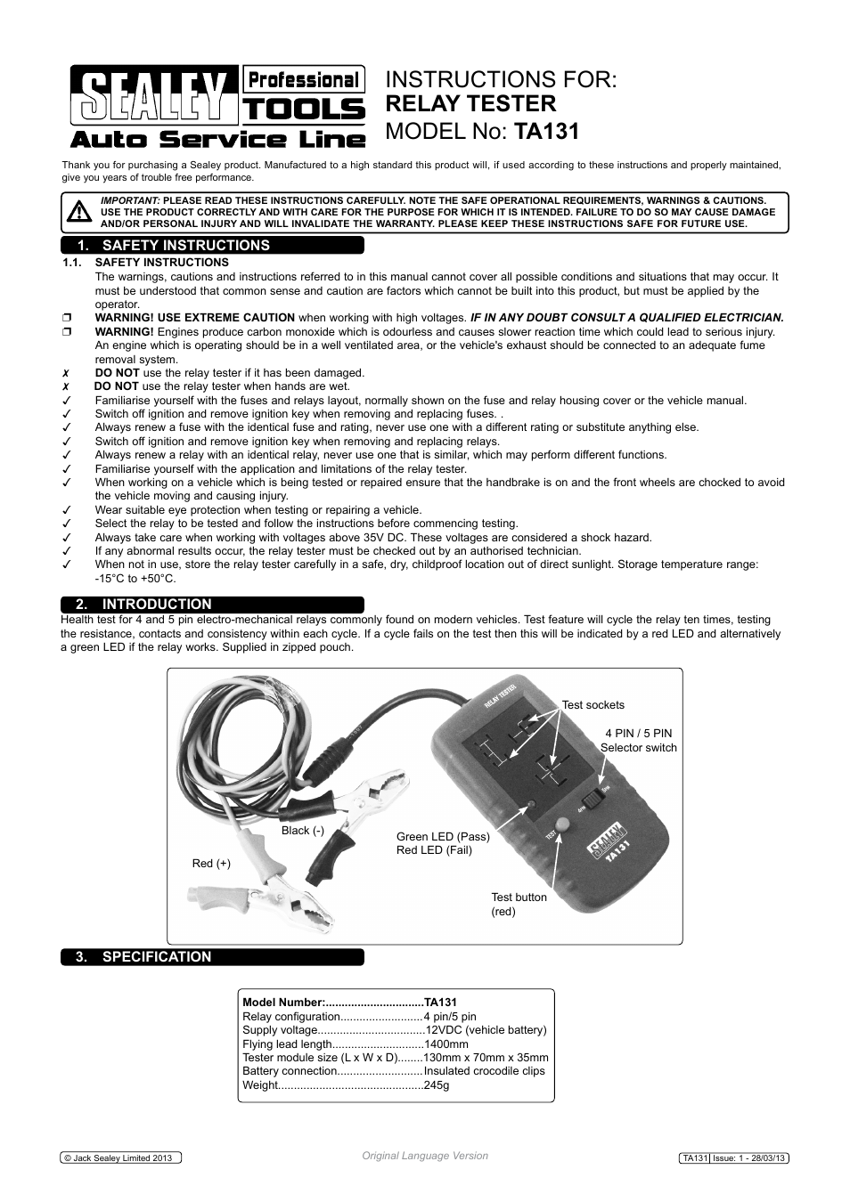 Sealey TA131 User Manual | 2 pages