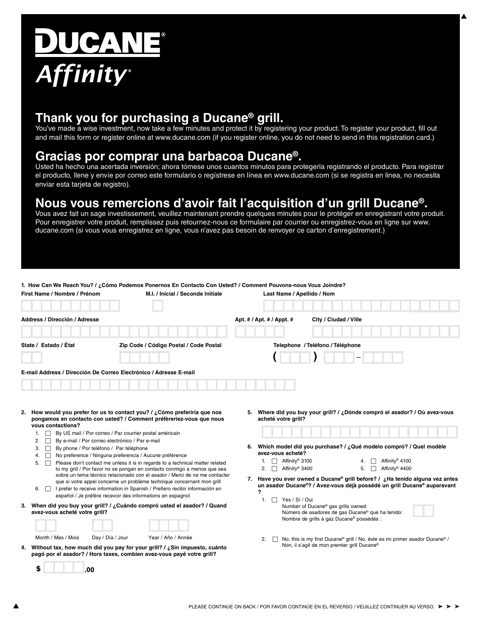 Grill, Gracias por comprar una barbacoa ducane | Ducane AFFINITY 3400 User Manual | Page 63 / 64