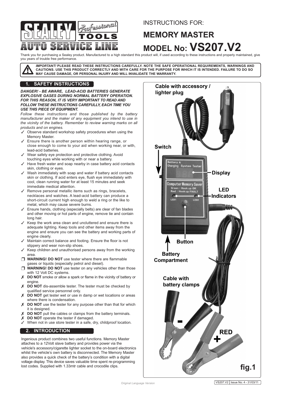 Sealey VS207 User Manual | 2 pages