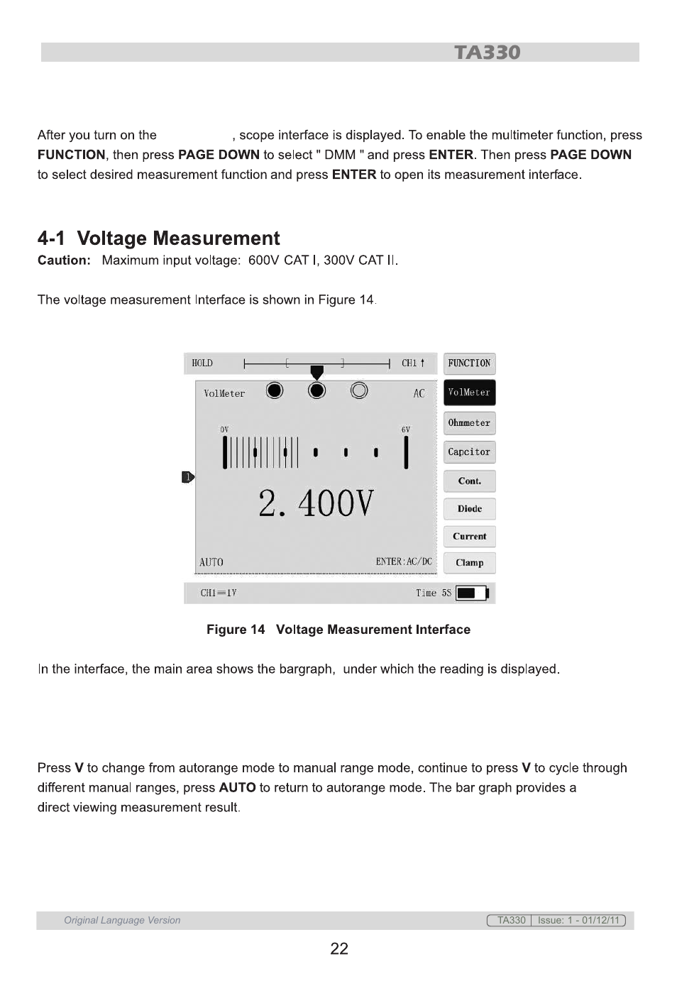 Chapter 4 multimeter | Sealey TA330 User Manual | Page 22 / 38