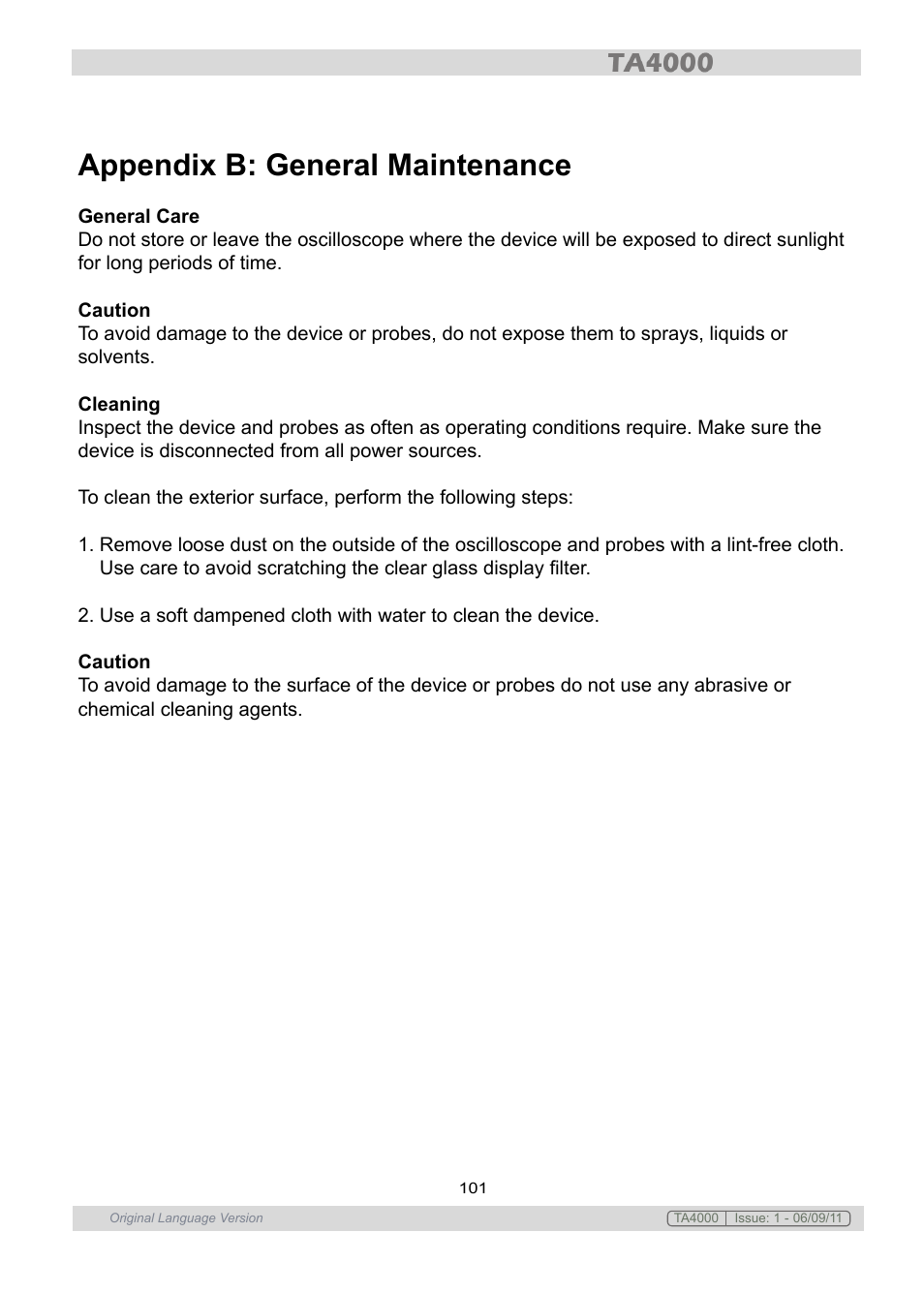 Appendix b: general maintenance | Sealey TA4000 User Manual | Page 101 / 102