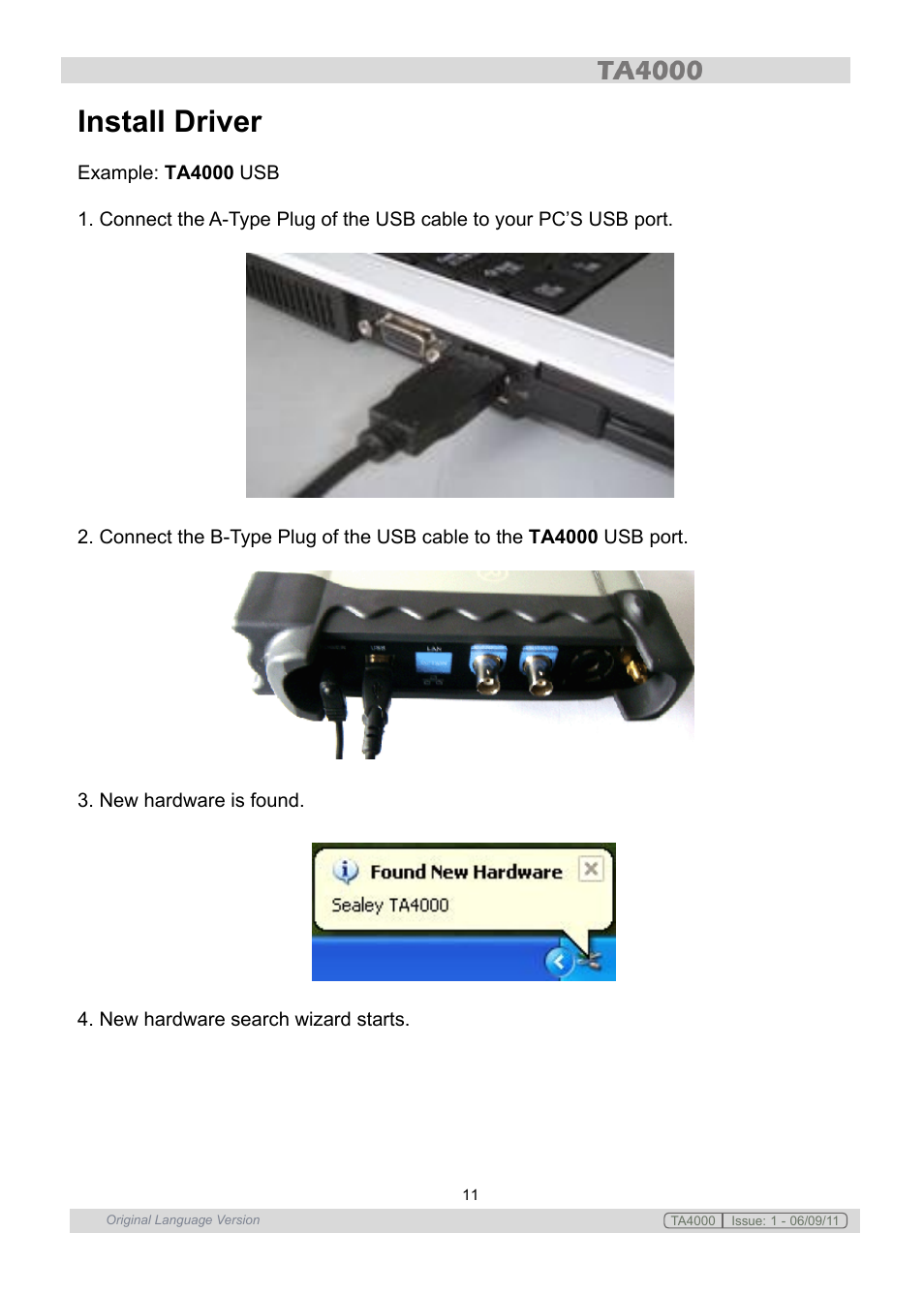 Install driver | Sealey TA4000 User Manual | Page 11 / 102