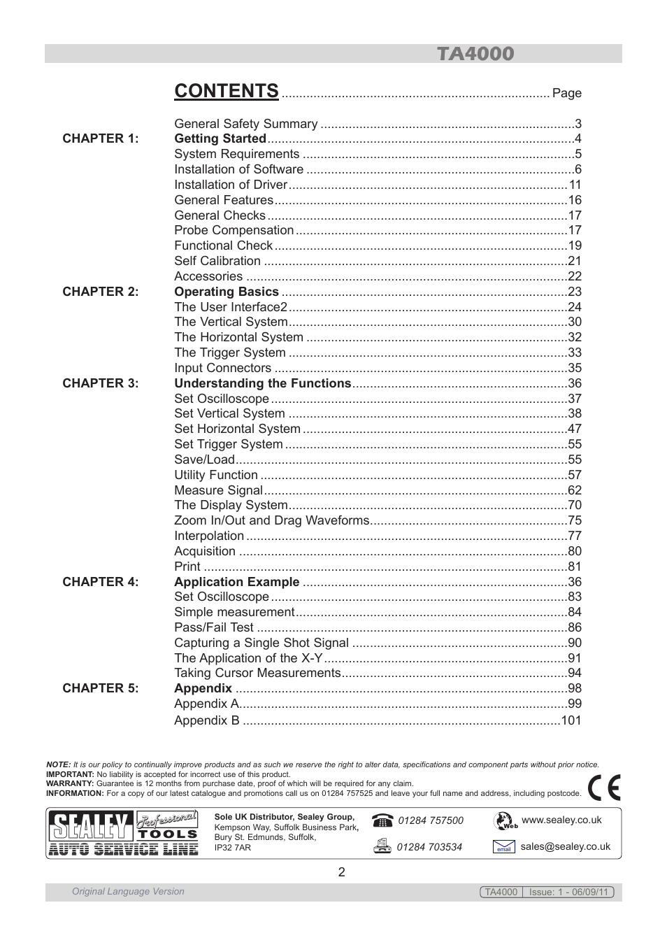 Sealey TA4000 User Manual | Page 2 / 102