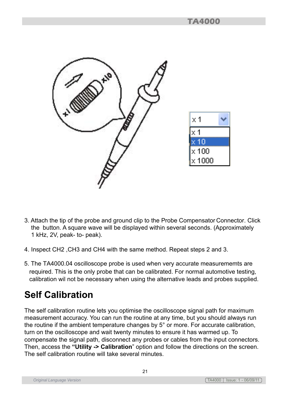 Self calibration | Sealey TA4000 User Manual | Page 21 / 102