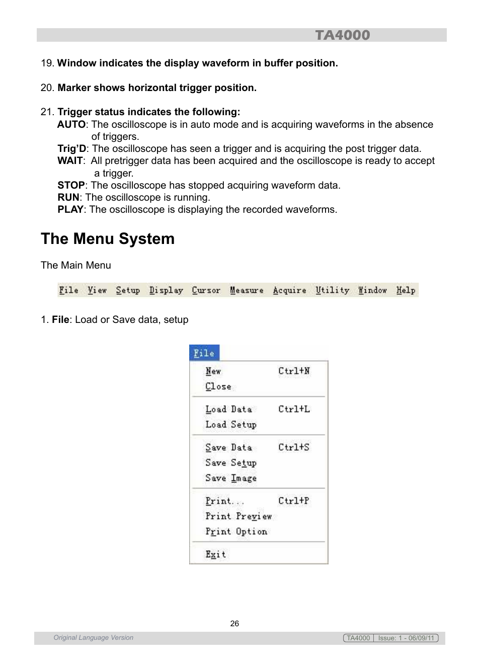 The menu system | Sealey TA4000 User Manual | Page 26 / 102