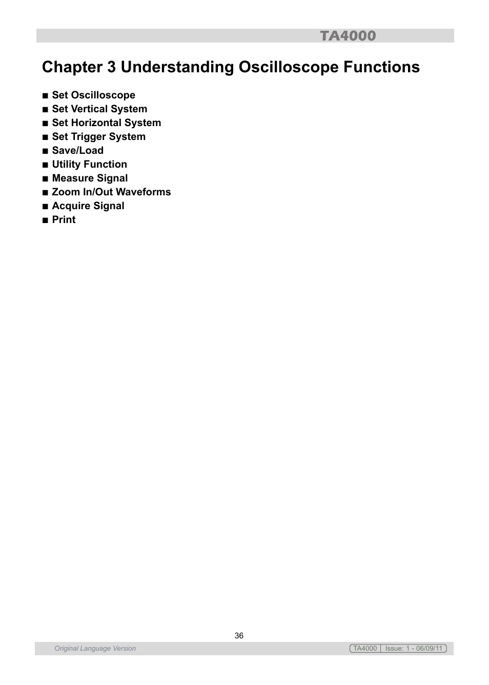 Chapter 3 understanding oscilloscope functions | Sealey TA4000 User Manual | Page 36 / 102