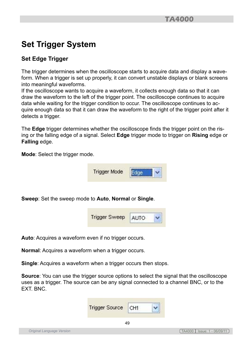 Set trigger system | Sealey TA4000 User Manual | Page 49 / 102