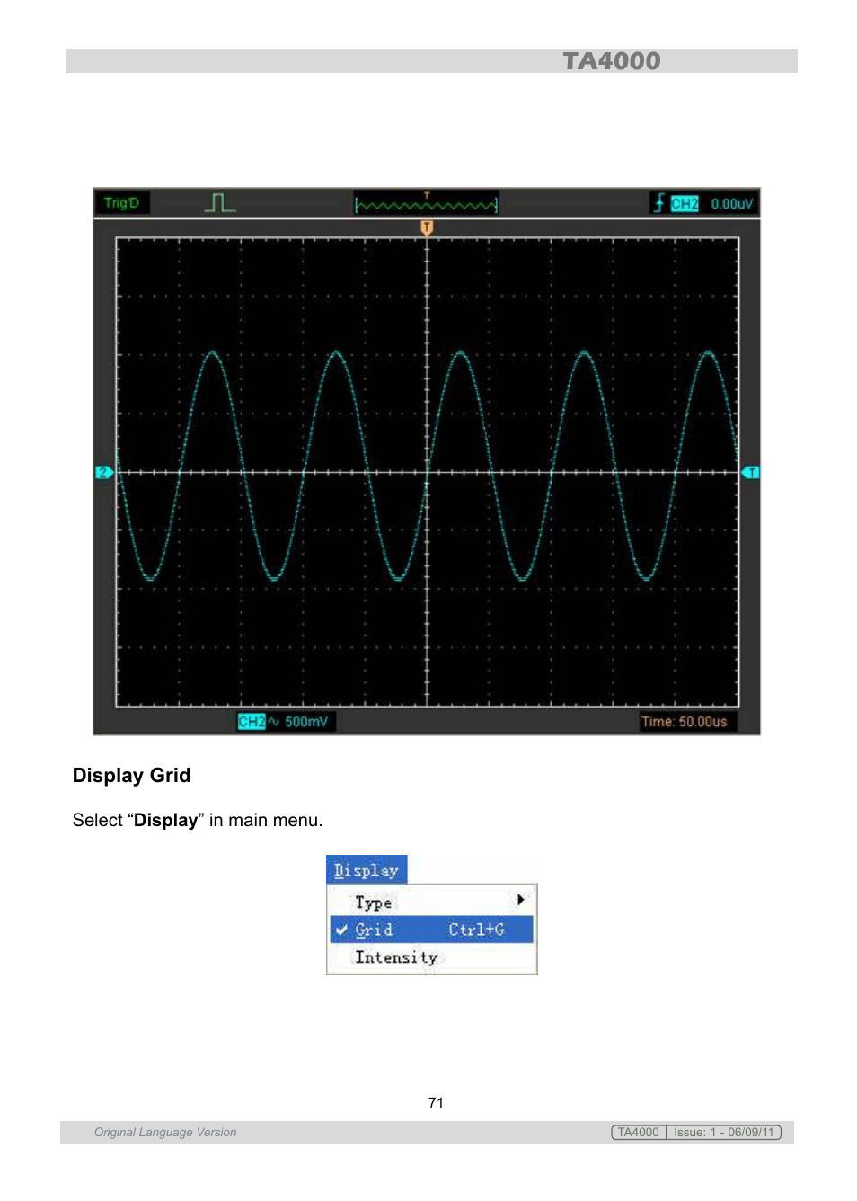 Display grid | Sealey TA4000 User Manual | Page 71 / 102