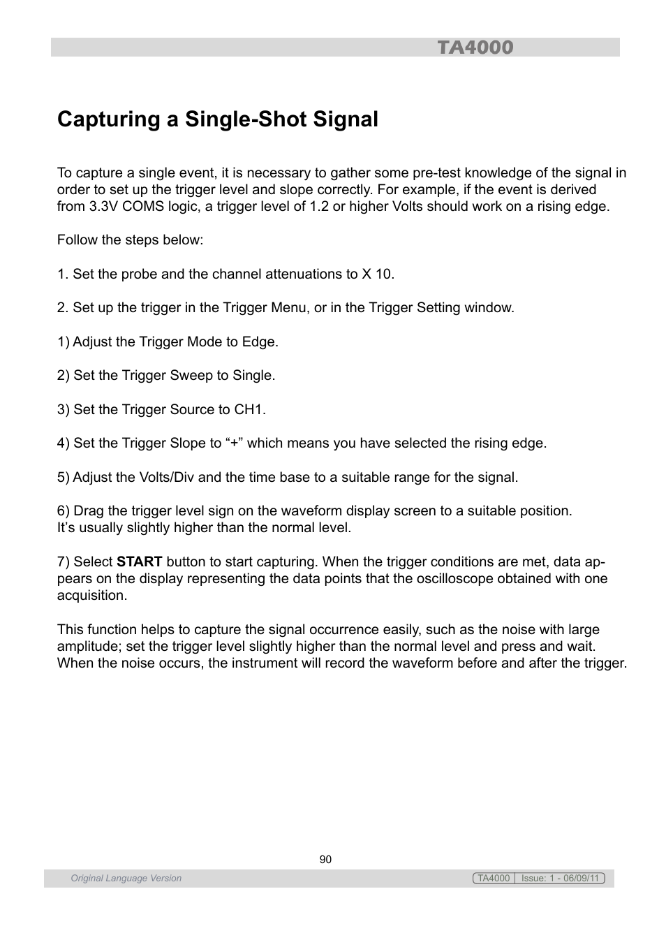 Capturing a single-shot signal | Sealey TA4000 User Manual | Page 90 / 102