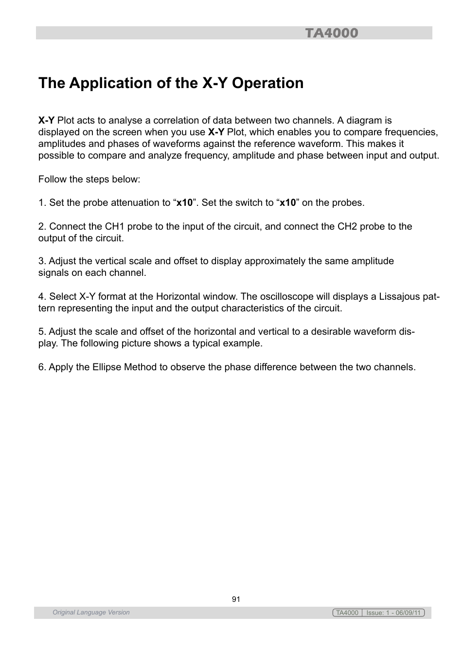 The application of the x-y operation | Sealey TA4000 User Manual | Page 91 / 102