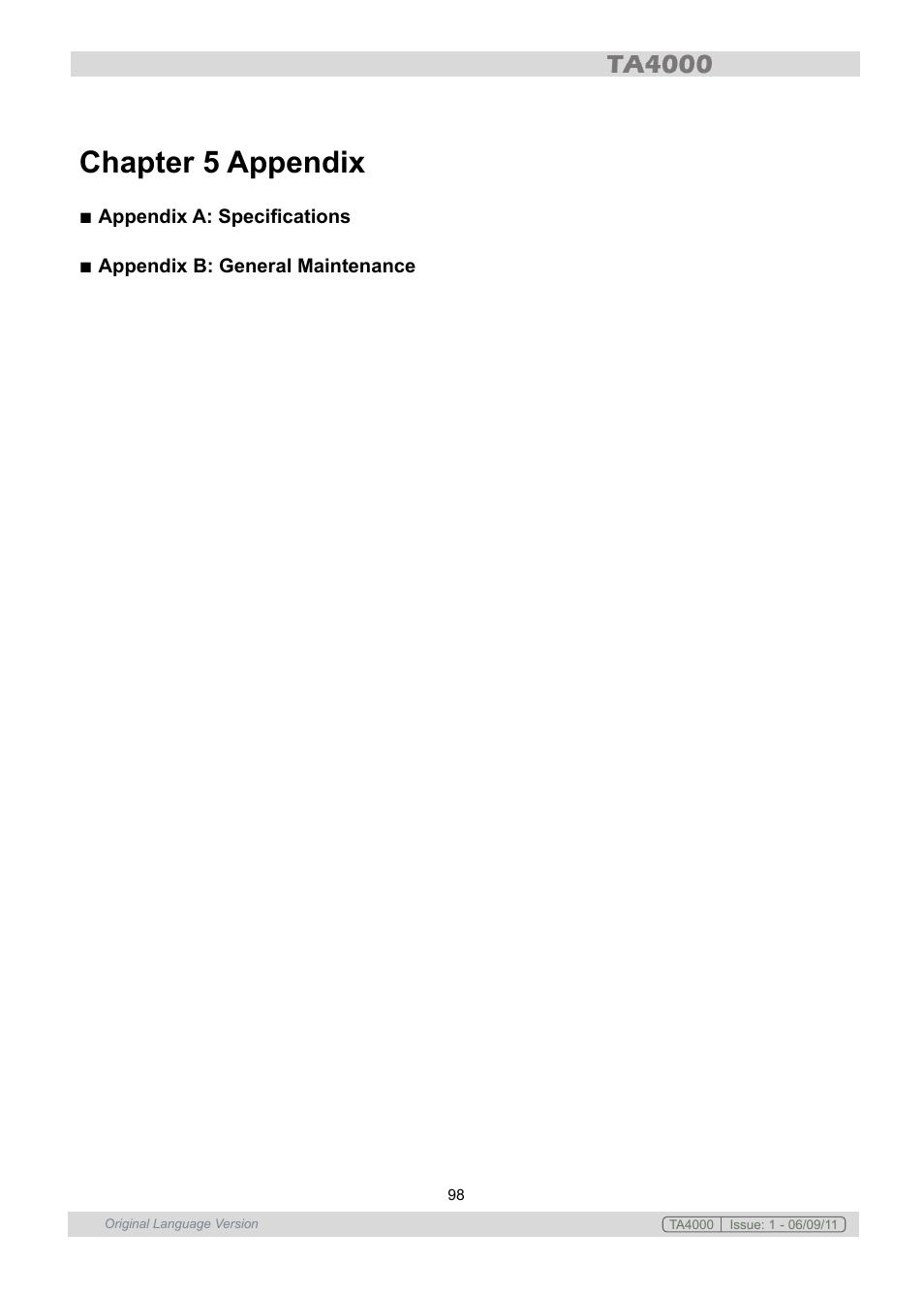 Chapter 5 appendix | Sealey TA4000 User Manual | Page 98 / 102