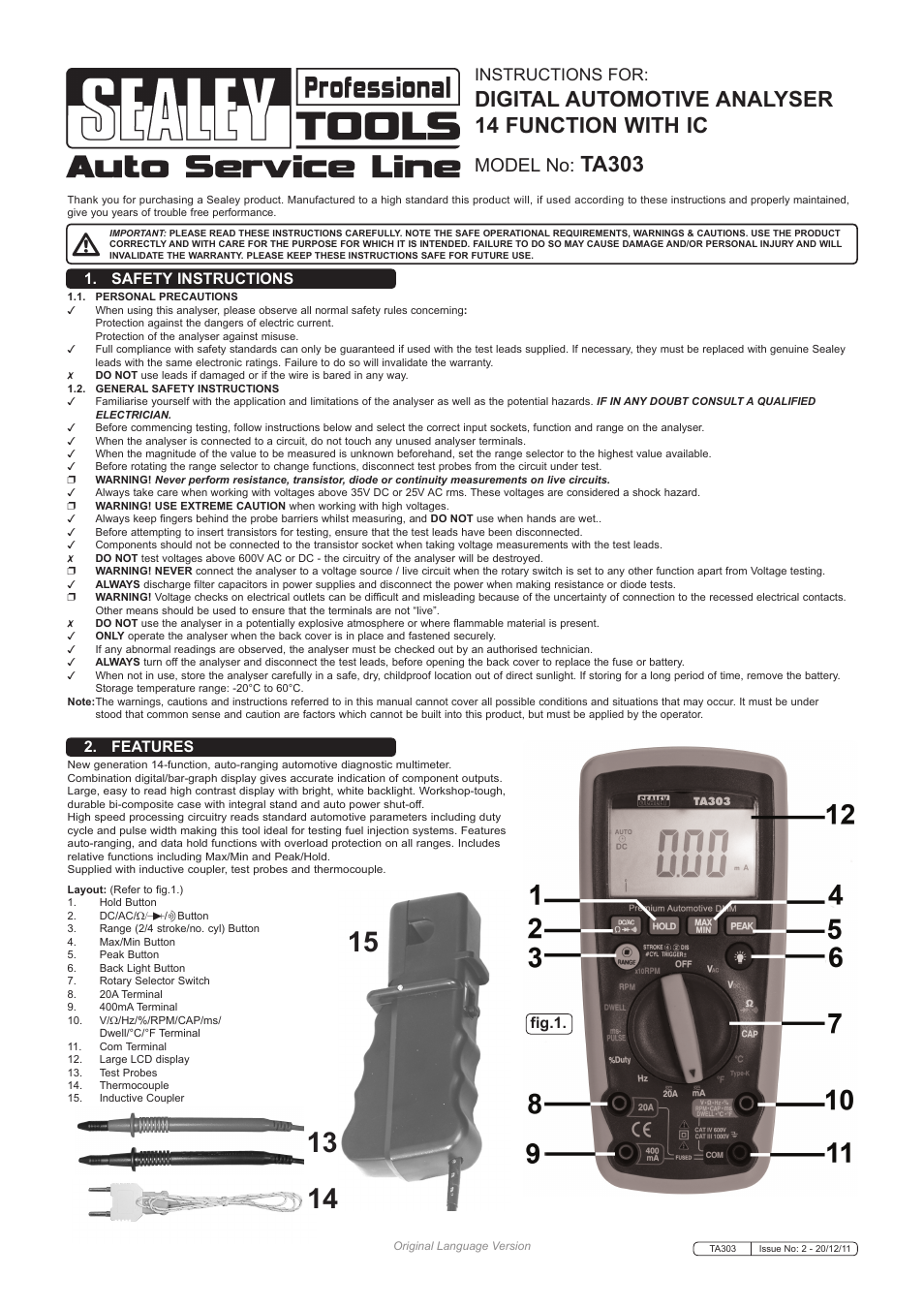 Sealey TA303 User Manual | 5 pages