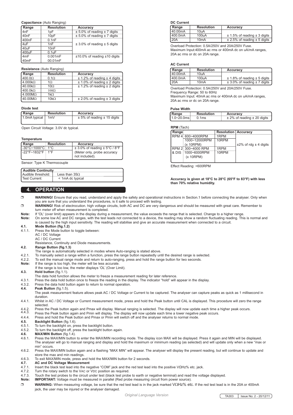 Operation | Sealey TA303 User Manual | Page 3 / 5