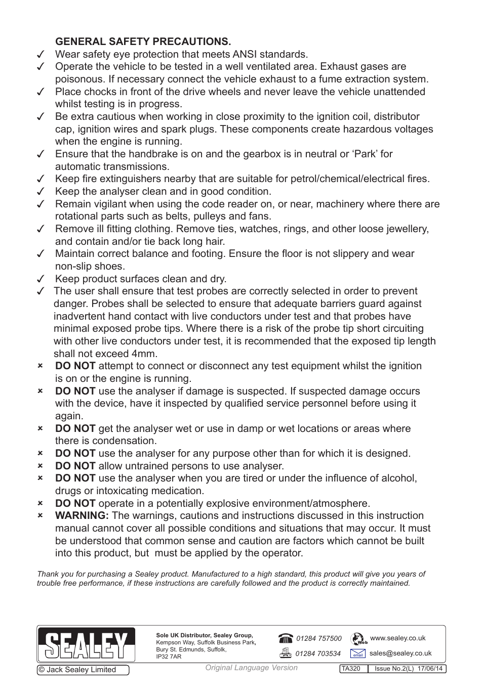 Sealey TA320 User Manual | Page 4 / 36